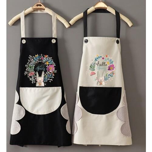 Kitchen Wipeable Apron Cartoon Waterproof Oil-Proof Cartoon Wreath Rabbit Women Baking Accessories Household Aprons 70*90cm