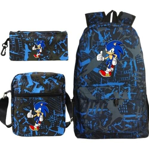 Cute Sonic Backpacks Kids Book Bag Boy Girl School Bags 3 Pcs Set Students Plecak Pencil Case Shoulder School Bag Teens Mochila