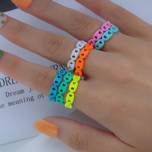 Fashion INES New Candy Color Irregular Hollow Geometric Spray Paint Open Finger Rings for Fashion Women Girls Party Jewelry Gift