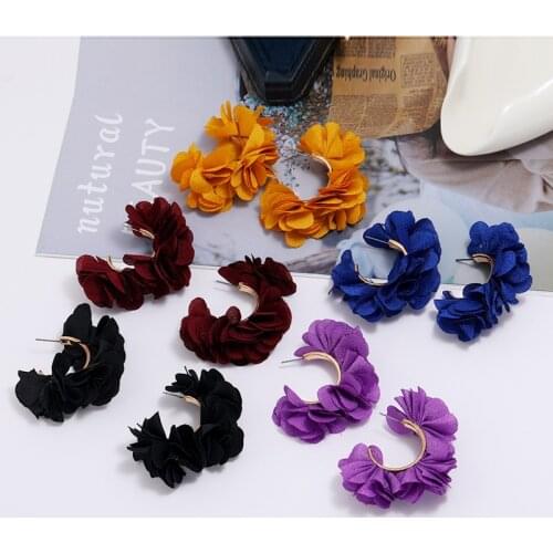Fashion Simple Creative C-shaped Metal Fabric Flower Earrings Womens Exaggerated Jewelry Accessories