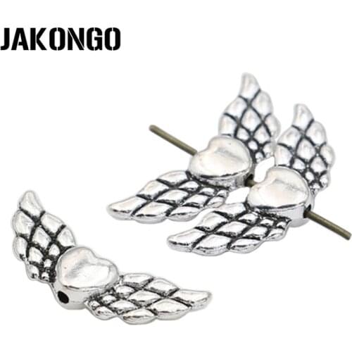 JAKONGO Antique Silver Plated Angel Wings Loose Beads Spacer Beads for Jewelry Making Men Bracelet Jewelry Accessories 21x7mm