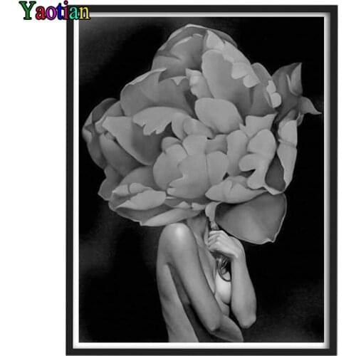 Black White Flower Woman Diamond Painting Kit 5D DIY Diamond Embroidery Cross Stitch Full Rhinestones Mosaic Home Decor