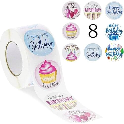 500pcs Happy Birthday Sticker 8 Adorable Cupcake Balloon Gift Designs for Kids Scrapbooking Stationery Sticker