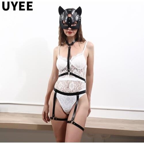 UYEE New Garter Belt Set 3pcs Sexy Things Harness Woman Bondage Lingerie Body Leather Harness set Ligueros Sexi Para Mujer