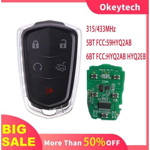 OkeyTech 5/6 Button Smart Remote Key Fob for Cadillac XTS CTS CT6 ATS 2017 2018 2019 315/433MHZ HYQ2AB/HYQ2EB Replacement Key