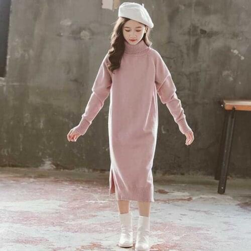Girl Dress Elegant Pink Winter Autumn Childrens Thicken Sweater Princess Dresses Girls Clothes Kids Dress 4 6 8 10 12 14 Yrs