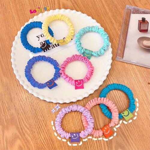 New Women Girls Cute Colorful Smile Face Folds Scrunchie Sweet Elastic Hair Bands Ponytail Hair Tie Fashion Hair Accessories