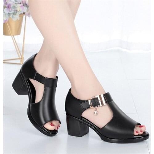 Akexiya 2021 Women Sandals Summer Heel Fashion Sexy Fish Mouth Hollow Roman Sandals Thick With Beaded High Heels Female Sandals