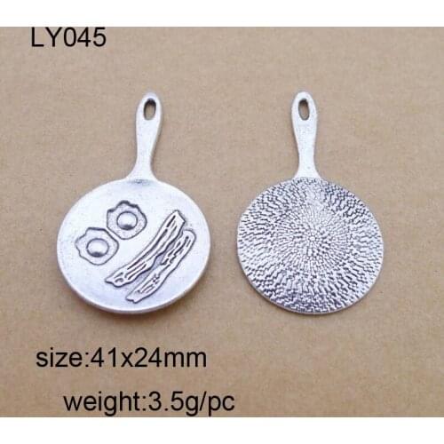 25PCS Alloy Retro Silver Plated Frying Pan With Eggs Bacon Jewelry Making Pendant Charm Accessory Suspension