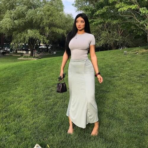 Super Comfortable Front Pleat Trim Pack Hip Double Smooth Goddess Maxi Skirt