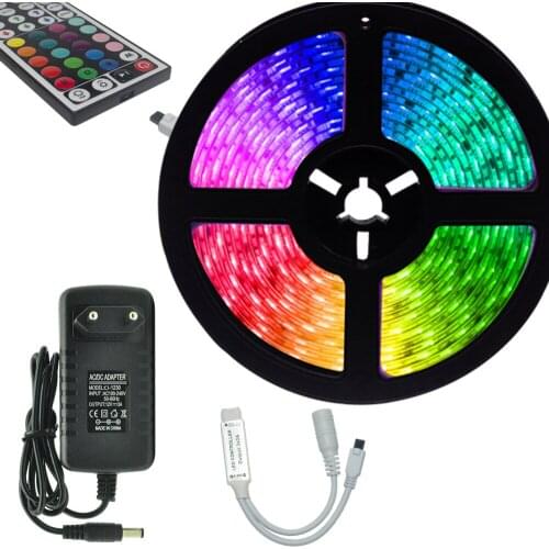 LED Strips Lights IR 2835 RGB No waterproof Lamp Tape Ribbon With Diode DC EU power supply 12V 15M 32.8ft Holiday Xmas New Year