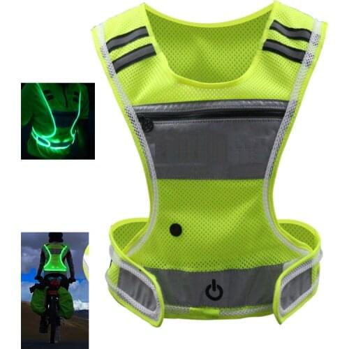 LED Reflective Vest Running Gear with Pouch USB Charging & Ultralight Reflective Safety Vest Large Pocket & Adjustable Waist