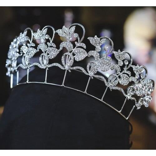 HIMSTORY Gorgeous Wedding Hair Accessories Bridal Tiara Princess Crown Tiaras Austria Crystal Flower Vine Engagement Party Jewel