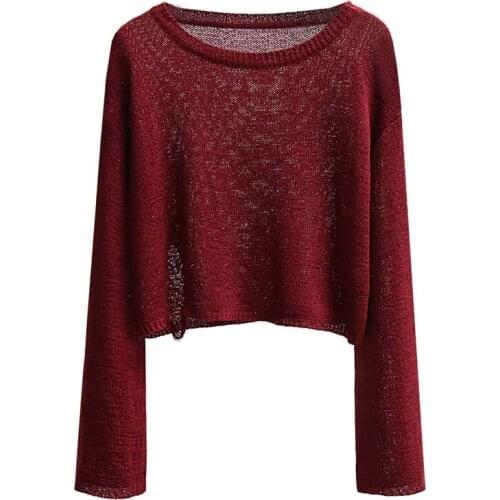 Thin Womens Sweater Coat Autumn Long-Sleeved Knitted Sweater Pullover Tops lce Silk Hollow Summer Sun Protection Clothing W380