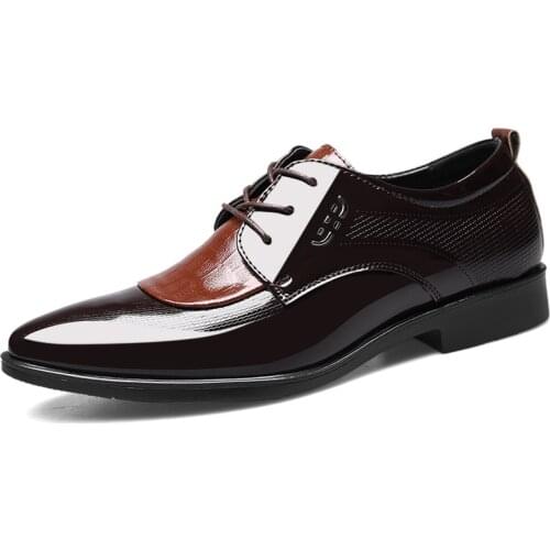 Mens Dress Shoes Fashion Pointed Toe Lace Up Mens Business Casual Shoes Brown Black Leather Oxfords Shoes Big Size 38-48 Brand