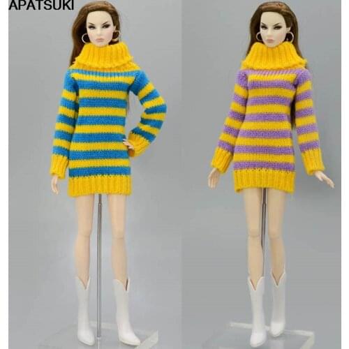Handmade Knitted Woven Tops Clothes Striped Sweater For Barbie Doll Clothes For Blythe Doll Gifts 1/6 Doll Accessories Kids Toy