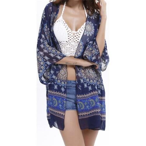 Ladies Women Boho Chiffon Blouse Long Sleeve Cover Up Kimono Kaftan Beachwear