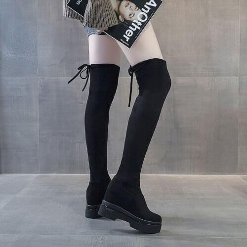 Womens And Winter Boots Plush Over Knee Elastic Boots WomensTthick Sole Boots Female Height Increasing Shoes New 2020
