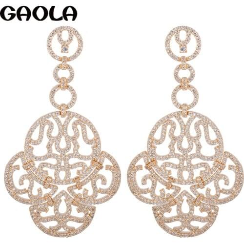 GAOLA New Arrival Exaggerate Vintage Style White Gold Color Austria Crystal Dangle Drop Earrings for Woman hot saleGLE5271