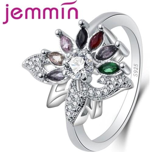 Charming Flower Multicolor Tourmaline Big Round White CZ 925 Sterling Silver Ring Glamorous Women Jewelry Wholesale