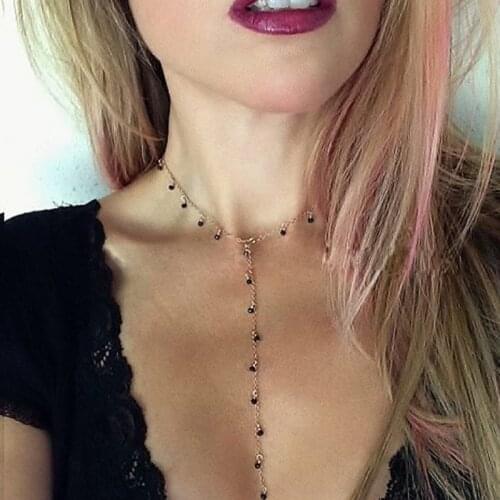 HuaTang Bohemian Long Tassel Chain Pendant Necklace for Women 2020 New Design Black Beads Clavicle Chain Choker Jewelry Gift