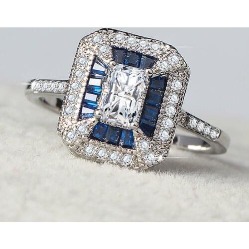 Vintage Lady ring 925 Sterling silver Blue AAA cz Promise Wedding Band Rings for women Bridal Engagement Fashion Jewelry