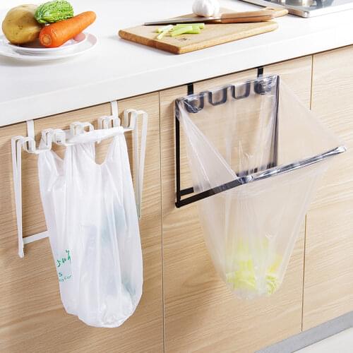 1pc Cabinet Door Back Garbage Bag Bracket Hook Kitchen Plastic Bag Rack Hanging Trash Can Garbage Rack Kitchen Accessories