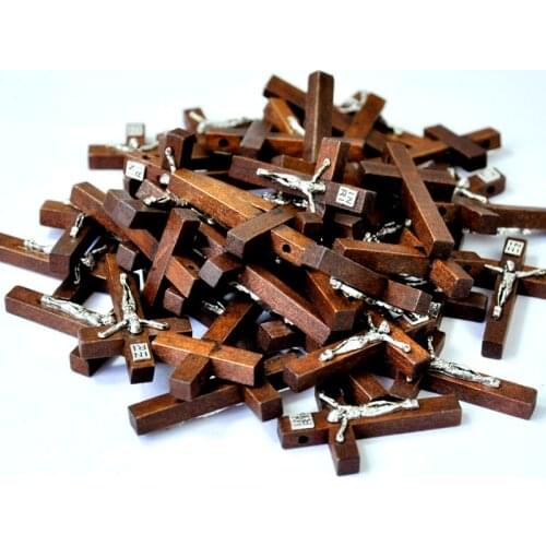 100 Pcs New Wood Jesus Cross Pendant Charms Christian Catholic Believers Faith Ornaments Jewelry Lots LR4100