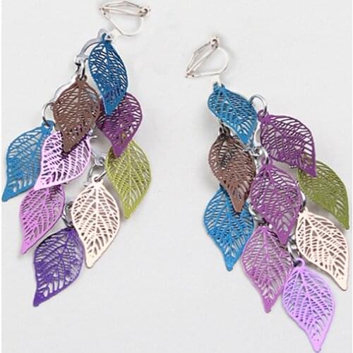 2018 Metal leaf Clip On Earrings for Women Vintage Big Earrings Punk geometric Statement ear Jewelry wholesale