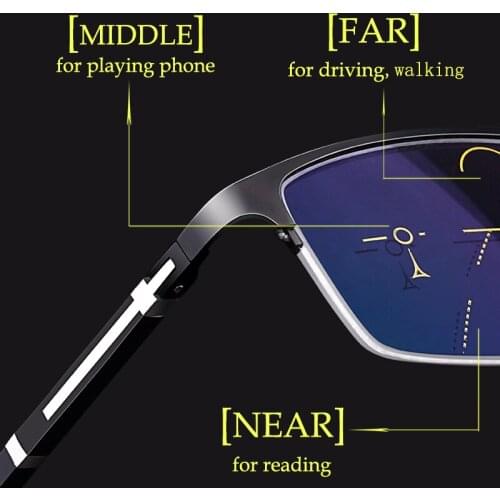 2020 Half Frame Anti Blue Light Reading Glasses Men Progressive Multifocal Presbyopic Glasses Photochromic Black Ultra Light