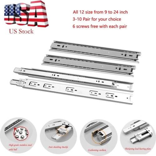 5 Pairs/lot 9"-24" Full Extension 60-100 lb Ball Bearing Drawer Slides With Screws Free