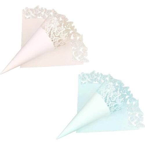 50pcs Laser Cut Butterfly Lace Laying Petal Candy Wedding Party Favors Confetti Cones Paper Cone Decoration Supplies Gifts