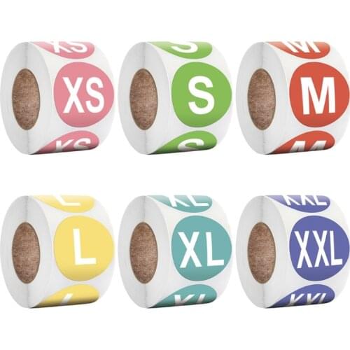 500pcs Colorful Round Clothing Size Stickers 1 Inch Adhesive Labels for Shoes Hat Underwear Bra Printed Tags Garment XS-XXXL