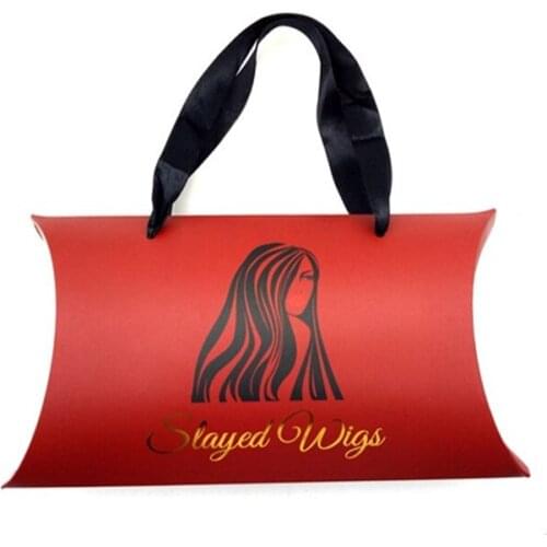 500Pcs/Lot Modern Hot Stamping Pillow Shape Hair Bundles Storage Bag with Your Own Logo Gift Packing Paper Box with Handles