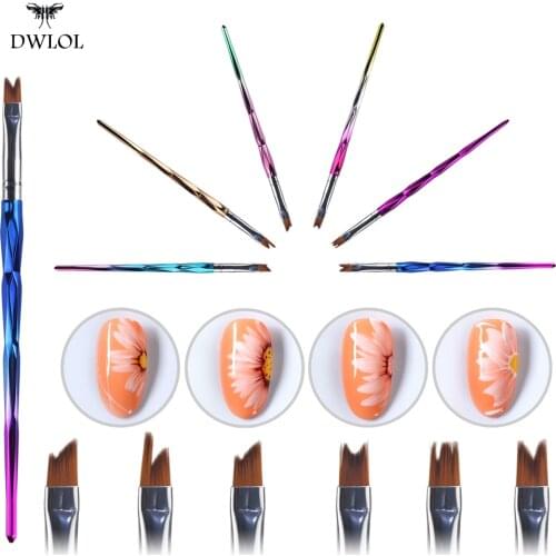 6pcs/set Nail Art French Brushes Smile Half Moon Shape DIY Petal Flower Gradient Fade Color Painting Pen Manicure Tools