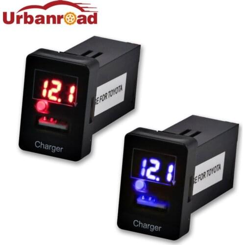 For Toyota Car USB Charger Audio Socket Port Interface Audio Port Cable Dashboard With Voltmeter Car USB Charger For Toyota Blue