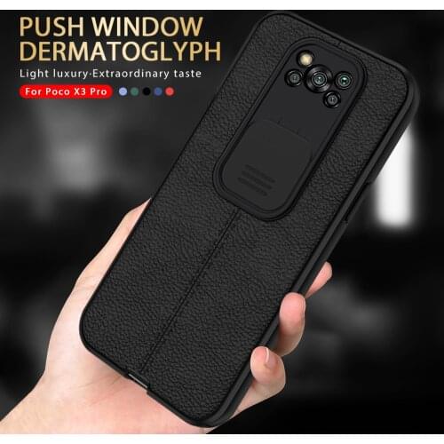 Lychee Patten Bumper Soft Silicone Back Cover For Xiaomi Poco Poko Little X3 X 3 Pro NFC Case Push Window Camera Protect Shell