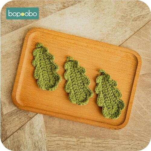 Bopoobo 50pc Knitting Beads DIY Wooden Teething Baby Teether Wooden Crochet Beads Leaves Chewable Beads Jewelry Crib Sensory Toy