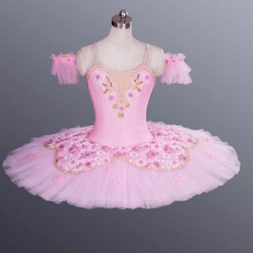 Fltoture Women Professional Ballet Tutu Pink Sugar Plum Fairy Ballet Stage Costumes 12 Layers Pancake Tutus Sleeping Beauty