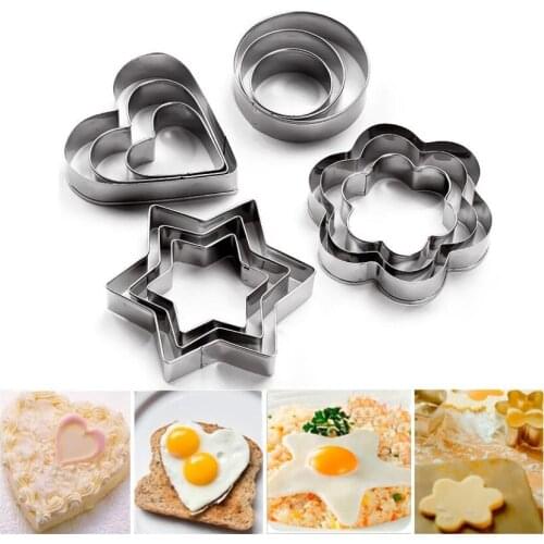 12pcs/set Stainless Steel Cookie Biscuit DIY Mold Star Heart Round Flower Shape Cutter Baking Mould Fondant Sugarcraft Stamp
