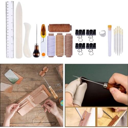 Leather Crafting Tool DIY Sewing Leathercraft Waxed Thread Thimble Needles