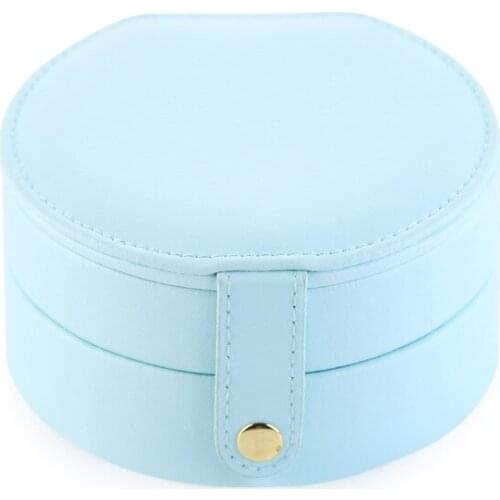 Round Jewelry Organizer Display Travel Jewelry Case Boxes Portable Jewelry Box with Mirror Leather Storage Zipper Jewelers