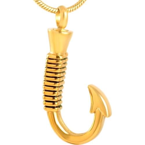 IJD8423 Fashion funeral jewelry Gold , Rose gold color stainless steel Fishhook memorial pendant ash keepsake cremation necklace