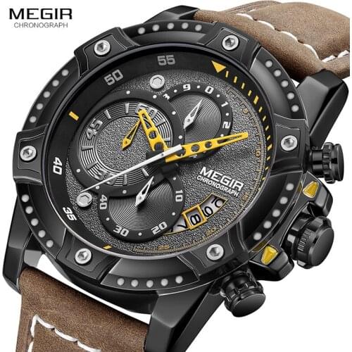 MEGIR Casual Watch Men Top Brand Luxury Chronograph Quartz Wristwatch Leather Strap Army Sport Watches Relogios Masculio 2130
