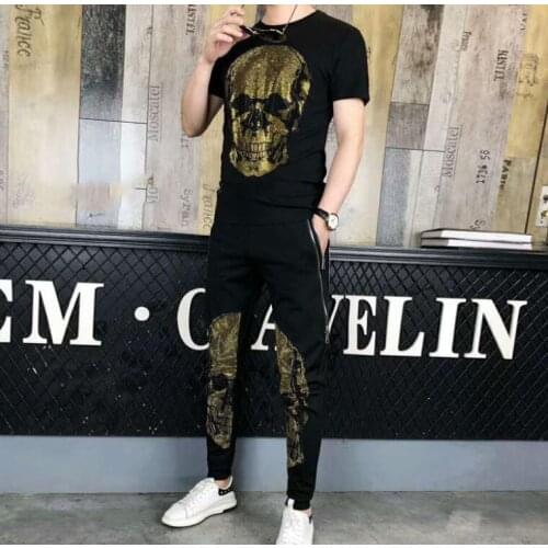 Men 2021 Tracksuit Set Mens Summer New Mens Diamond casual Running Set men Tracksuits T-shirt and pant 2-Piece Set