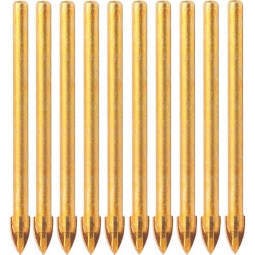 New 10pcs Titanium Ceramic Glass Drill Bit Tungsten Carbide Cross Spear Head Drilling Tools 6mm For Metal Plastic Tile Cement