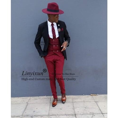 2021 New Designs Casual Mens Striped Vest Pants Suits 3 Piece Formal Groom Slim Fit Groomsmen Tuxedos for Weddding Suits For Men