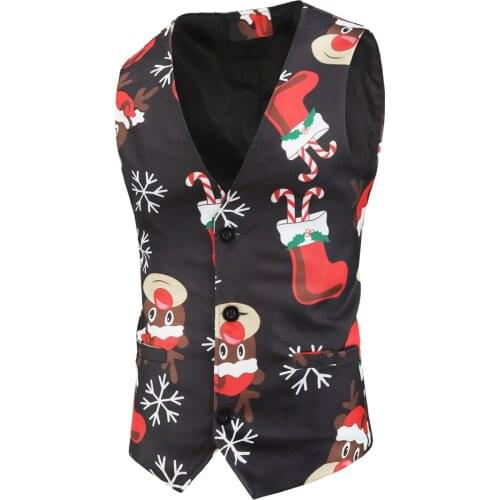 New mens Christmas casual vest 3D printing mens fashion suit vest men vest