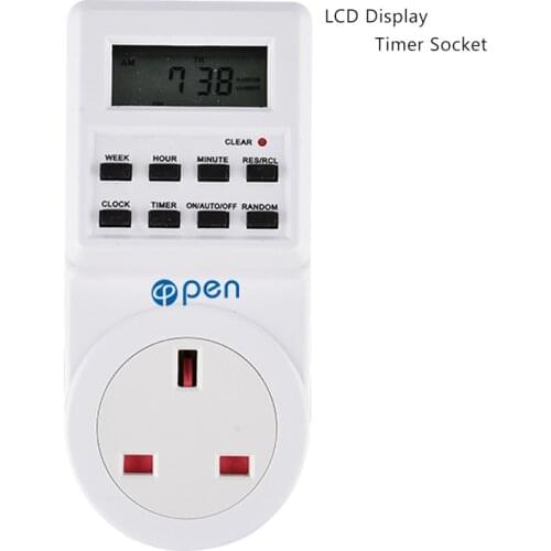OPT-002 UK Electronic Digital Timer Switch Plug Kitchen Timer Outlet 230V 50HZ 7 Day 12/24 Hour Programmable Timing Socket