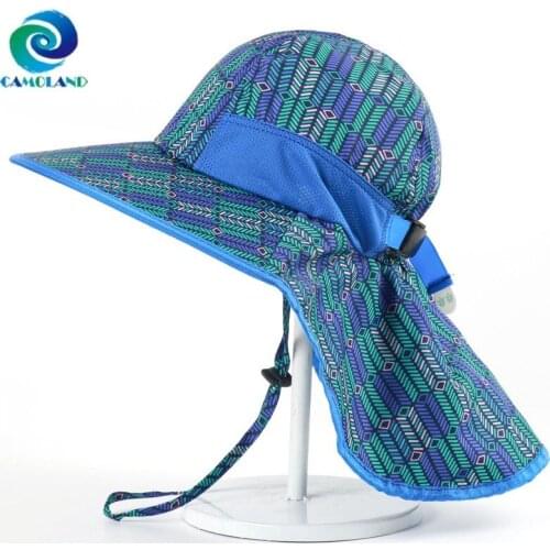 CAMOLAND Waterproof Bucket Hat For Children Cartoon Beach Panama Caps Girls Summer UV Protection Sun Hat With Neck Flap